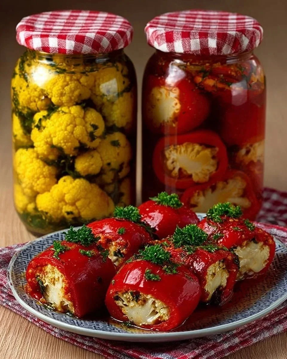 Gefüllte Paprika mit Käse und Nüssen auf einem Teller serviert