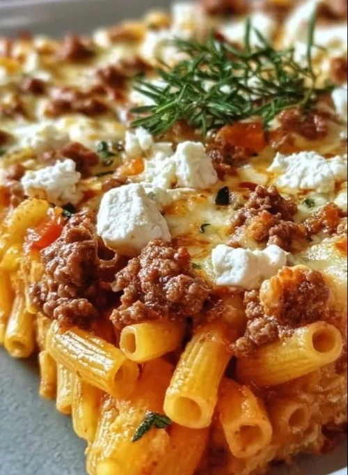 Griechischer Nudelauflauf mit Feta und Hackfleisch, ein herzhaftes Rezept