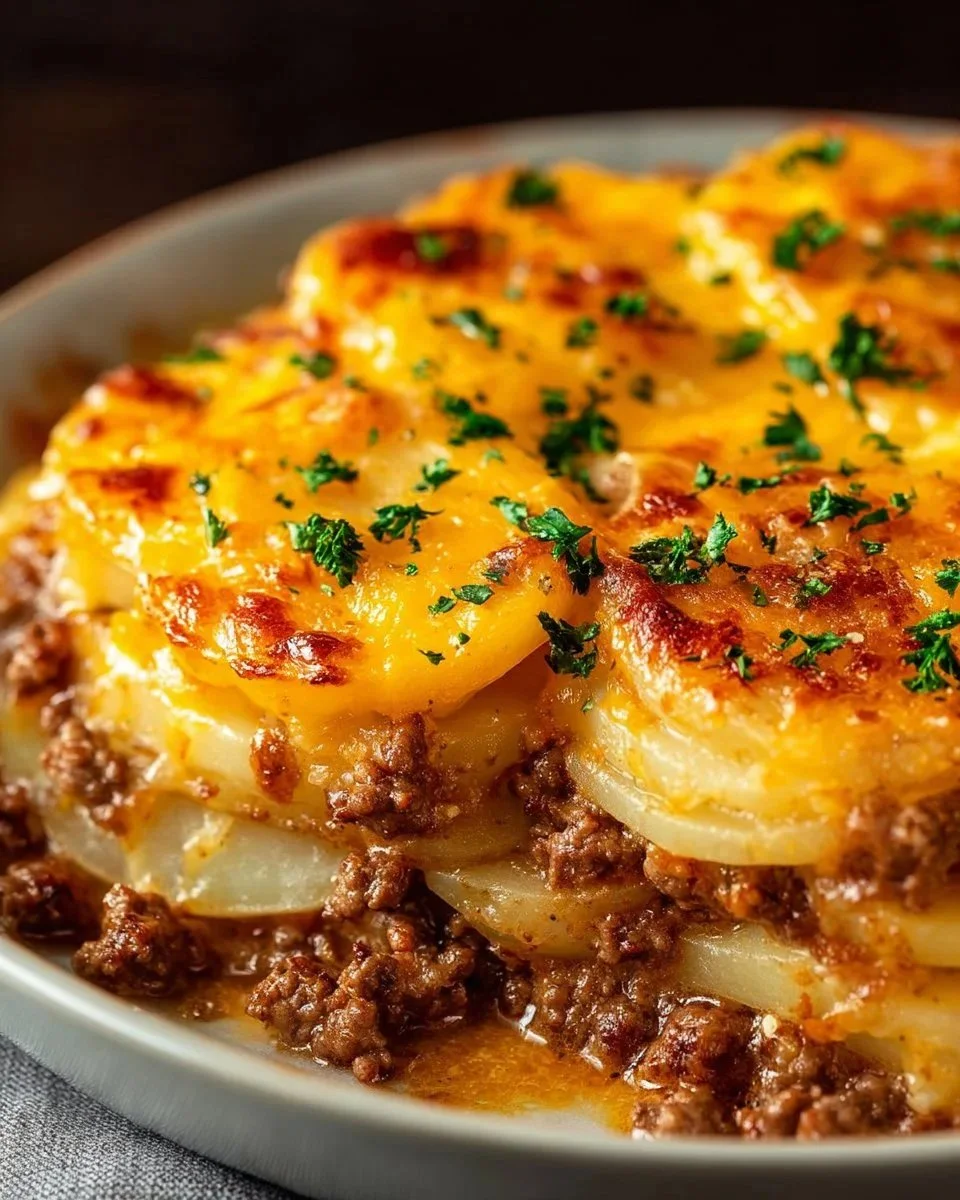 Hobo Casserole mit Hackfleisch und Gemüse in einer Auflaufform