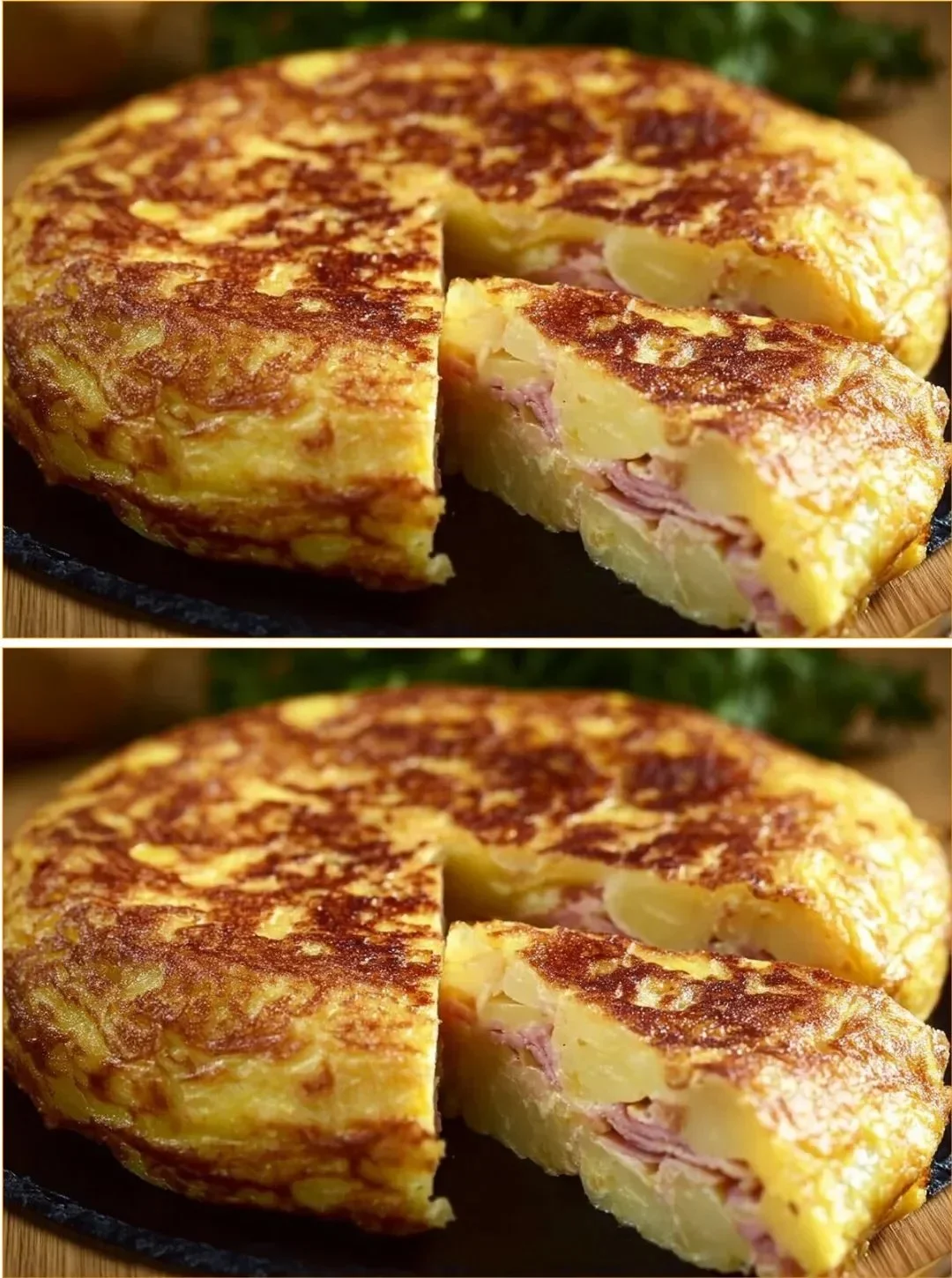 Herzhaftes Kartoffelkuchen mit Schinken und Käse auf einem Teller