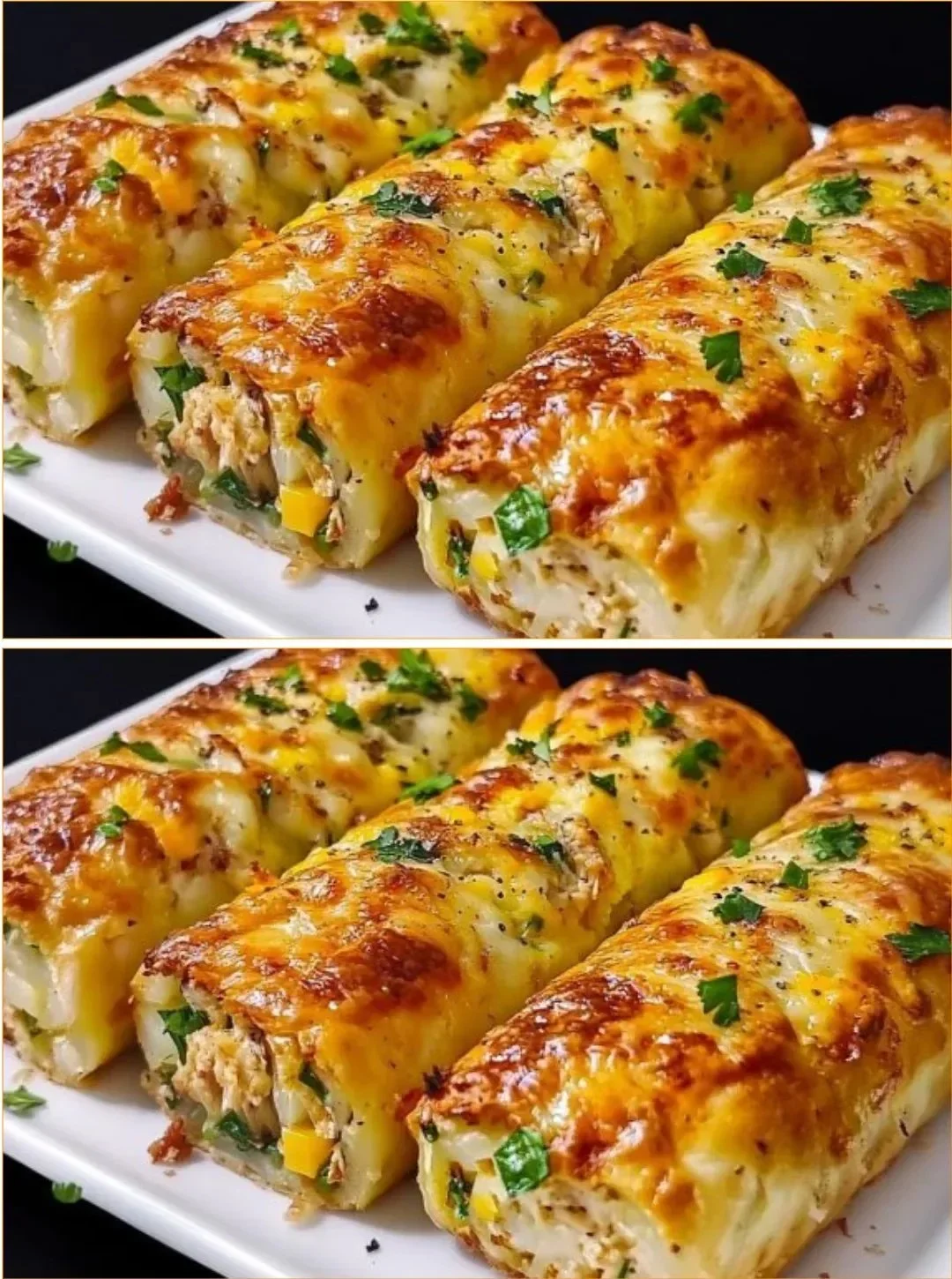 Leckere Kartoffelpuffer mit Füllung und Sauce auf einem Teller