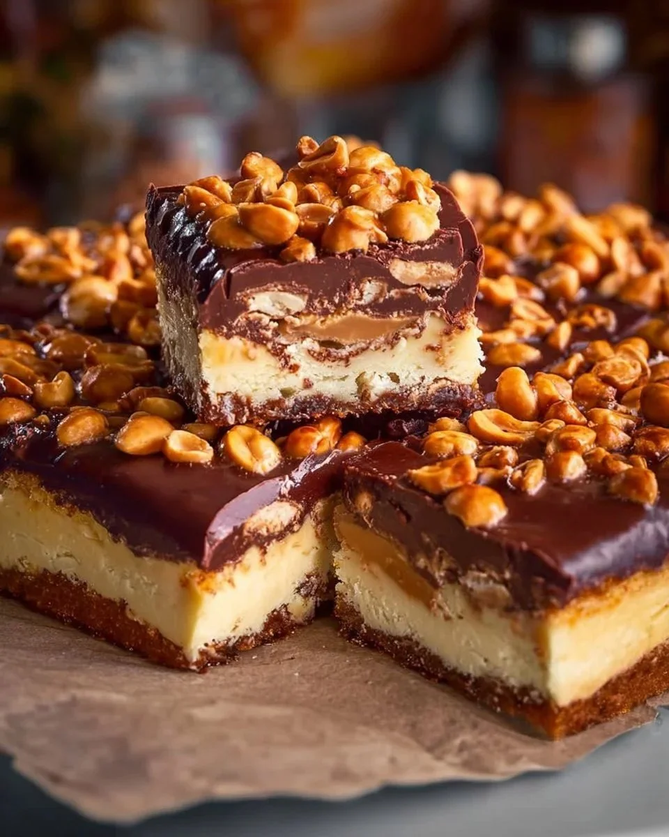 Käsekuchen mit Schokoladenglasur und Erdnüssen auf einem Teller