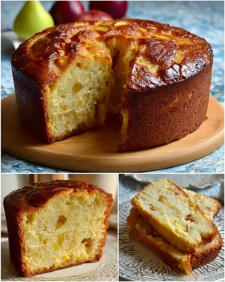 12 Pot Apfel und Joghurt Kuchen frisch gebacken auf einem Tisch