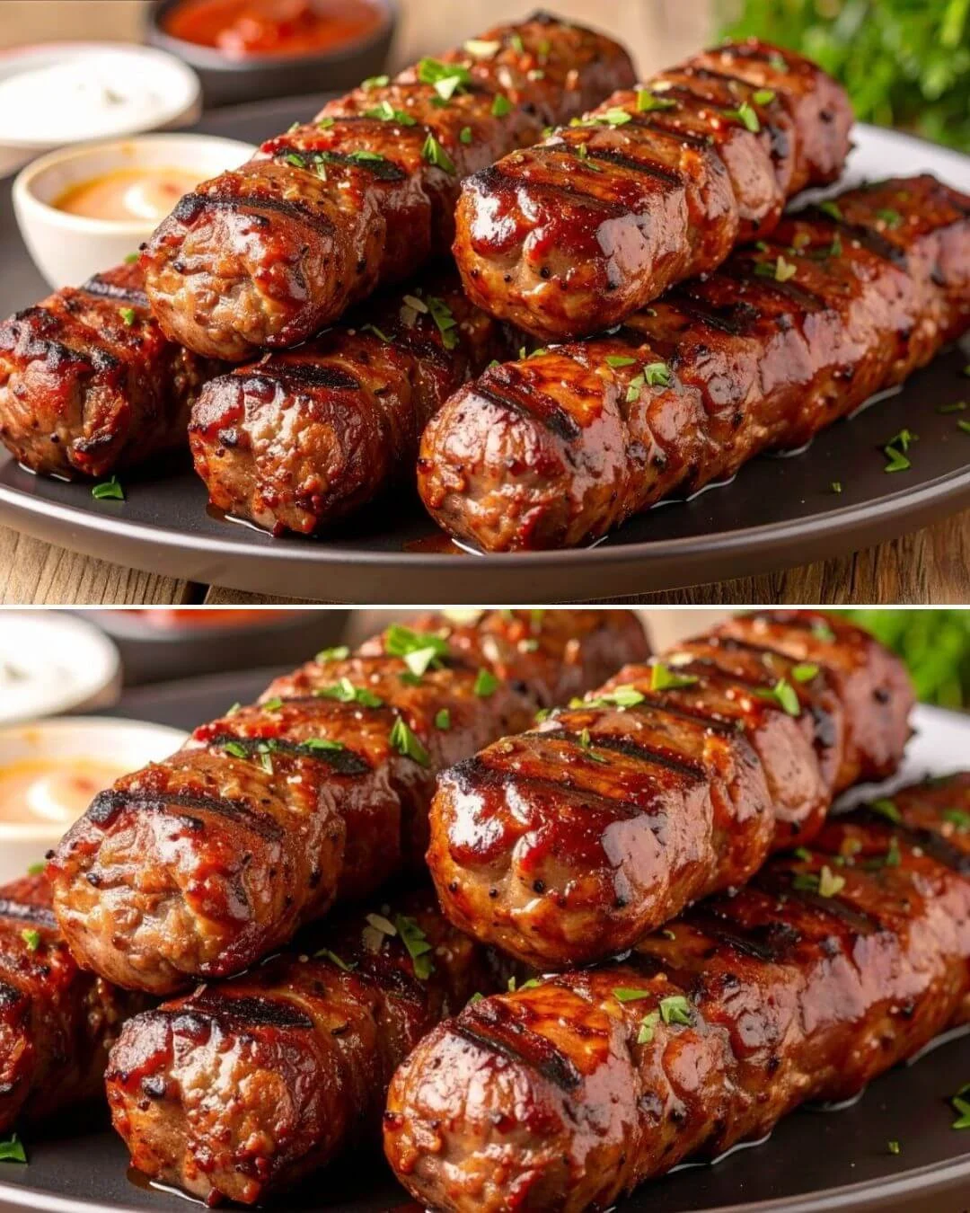 Ägyptische Kofta-Kebabs auf einem Grill serviert mit frischem Gemüse
