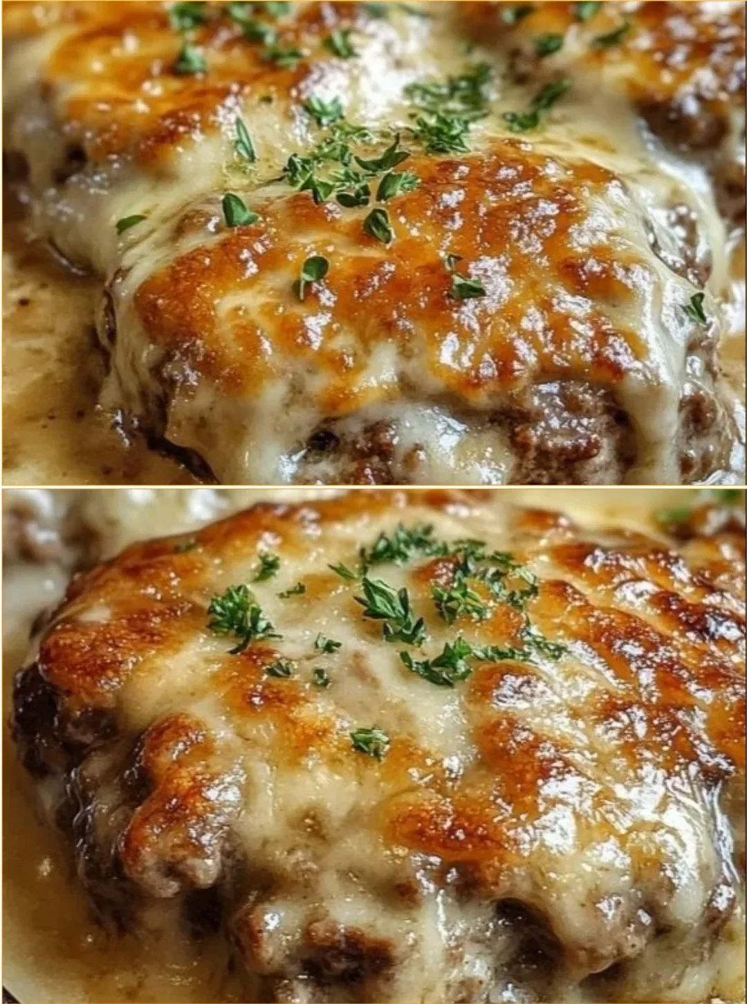 Amish Hamburger Steak Auflauf auf einem Teller serviert
