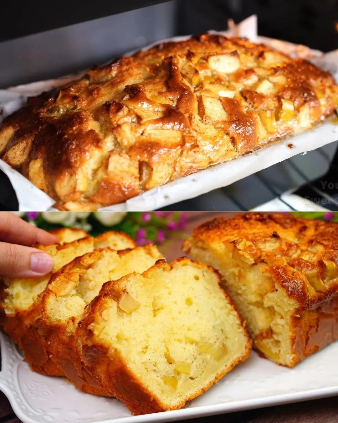 Saftiger Apfel-Zimt-Kuchen mit Karamellüberzug auf einem hübschen Teller