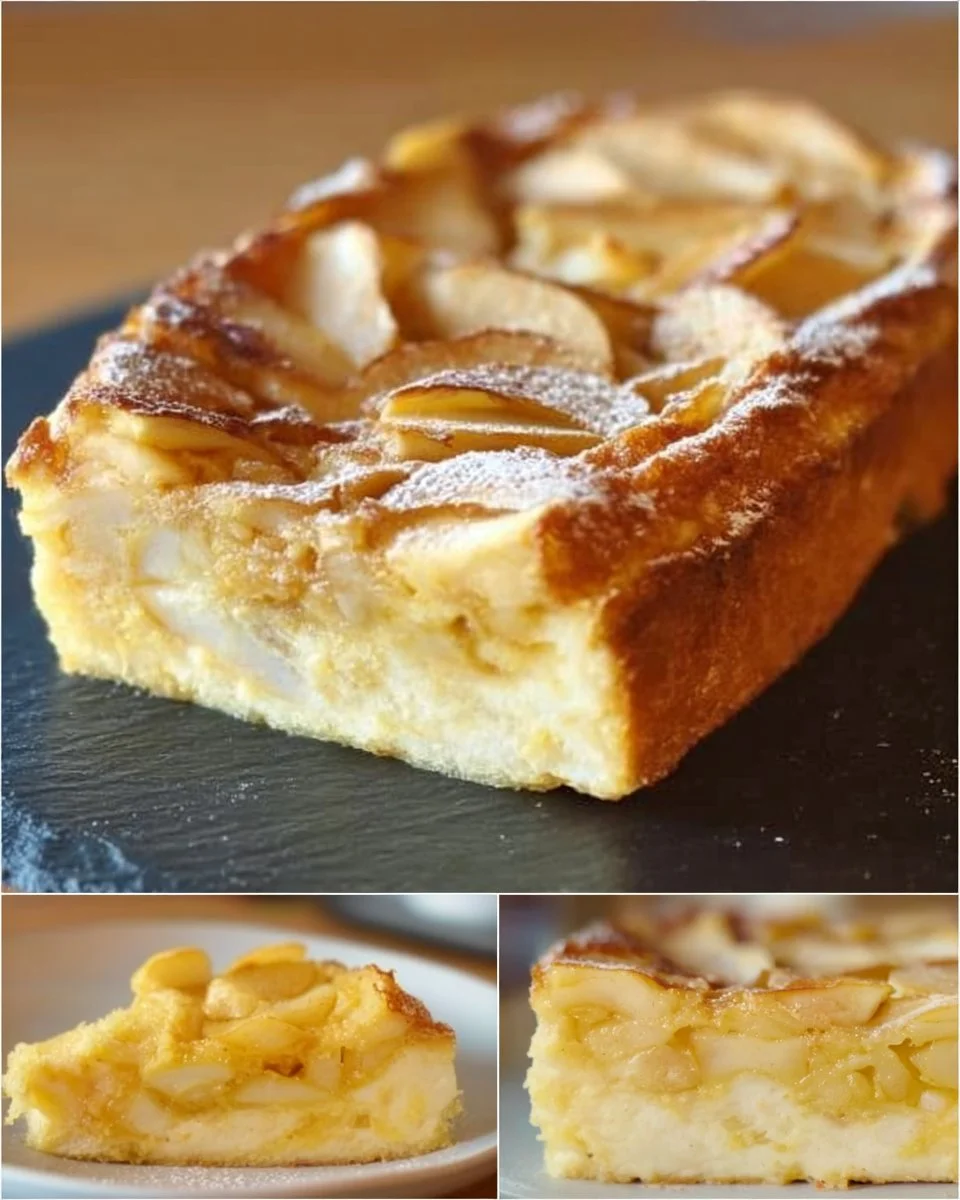 Apfelkuchen ohne Mehl, zubereitet mit 3 Zutaten, sieht appetitlich aus.