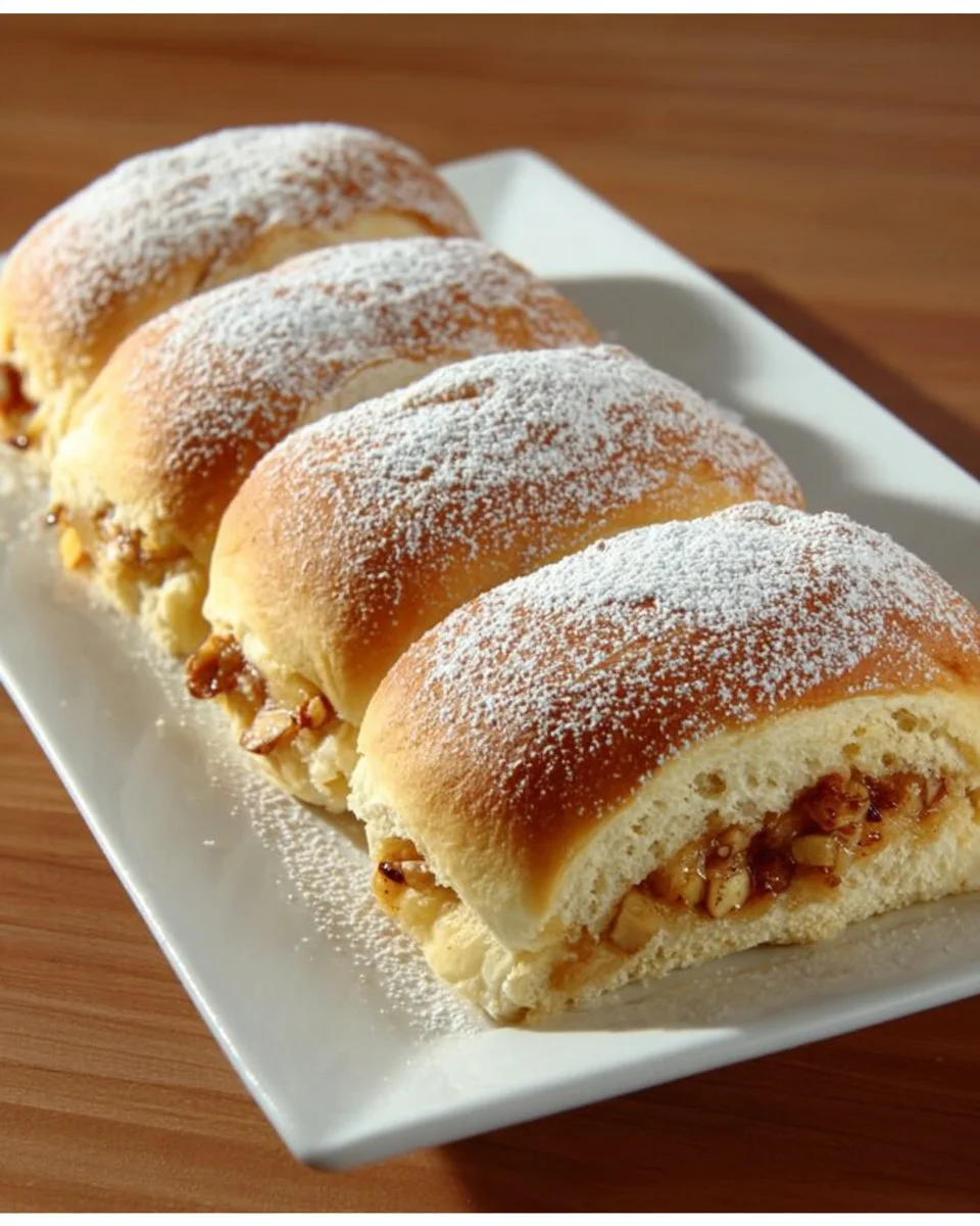 Traditioneller Apfelstrudel nach Großmutters Rezept, serviert mit Sahne.