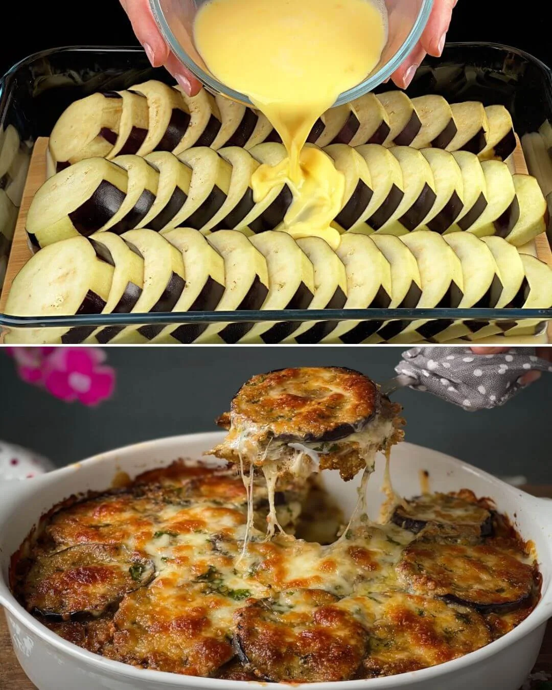 Leckerer Auberginenauflauf mit Käse und frischen Zutaten