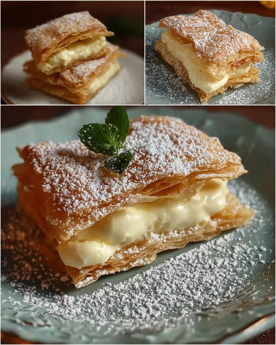 Blätterteigwolken mit Mascarpone-Patisseriecreme auf einem Teller