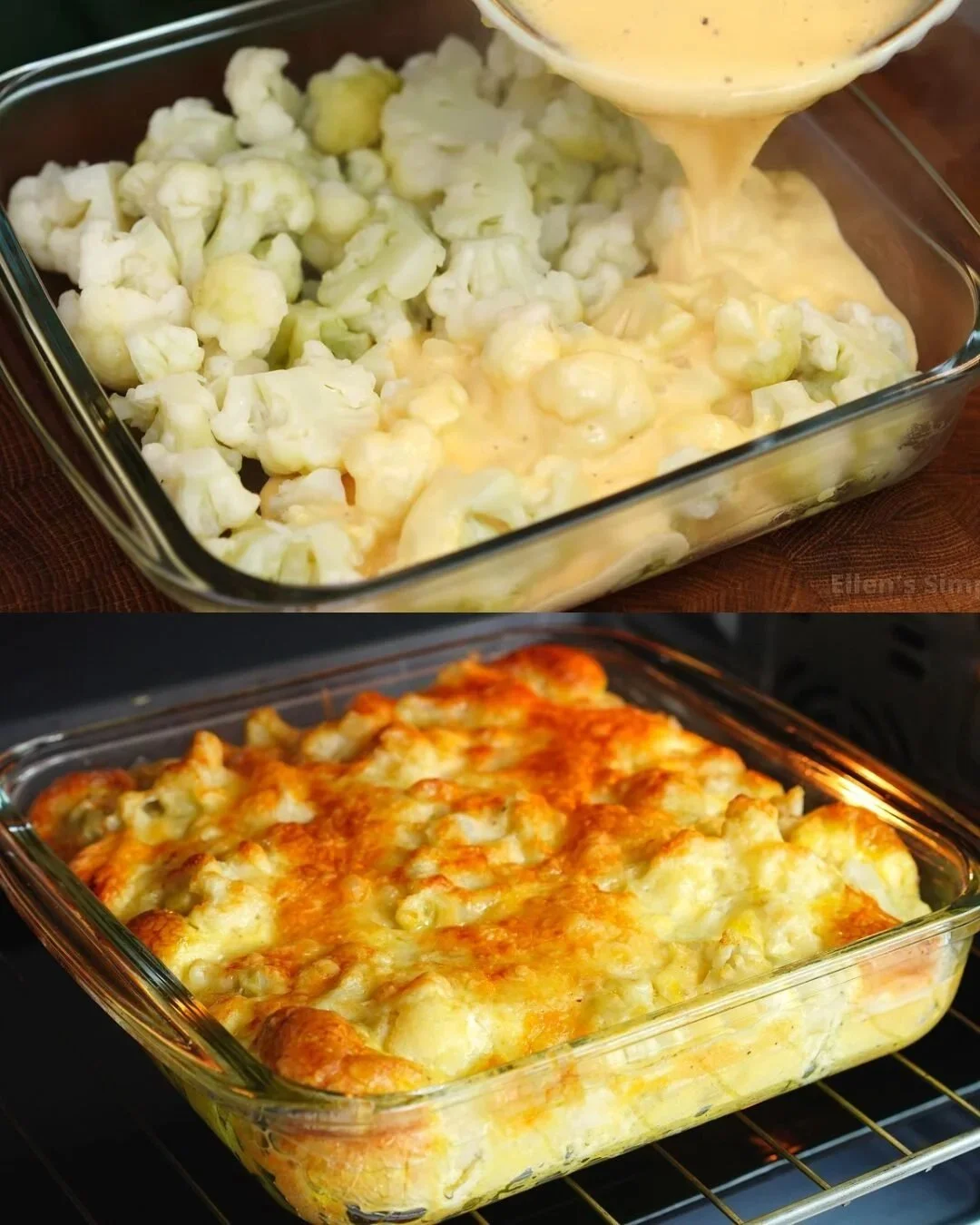 Leckeres Blumenkohlkäsesoufflé frisch aus dem Ofen serviert.