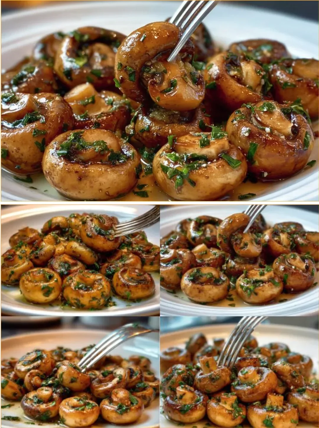 Zarte Champignons mit Knoblauch in köstlicher Butter zubereitet