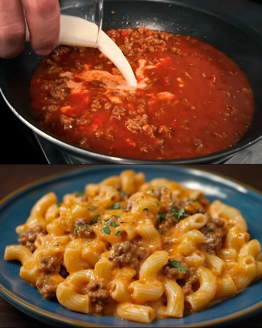 Cremiger Hackfleisch-Pasta-Auflauf mit Käse überbacken