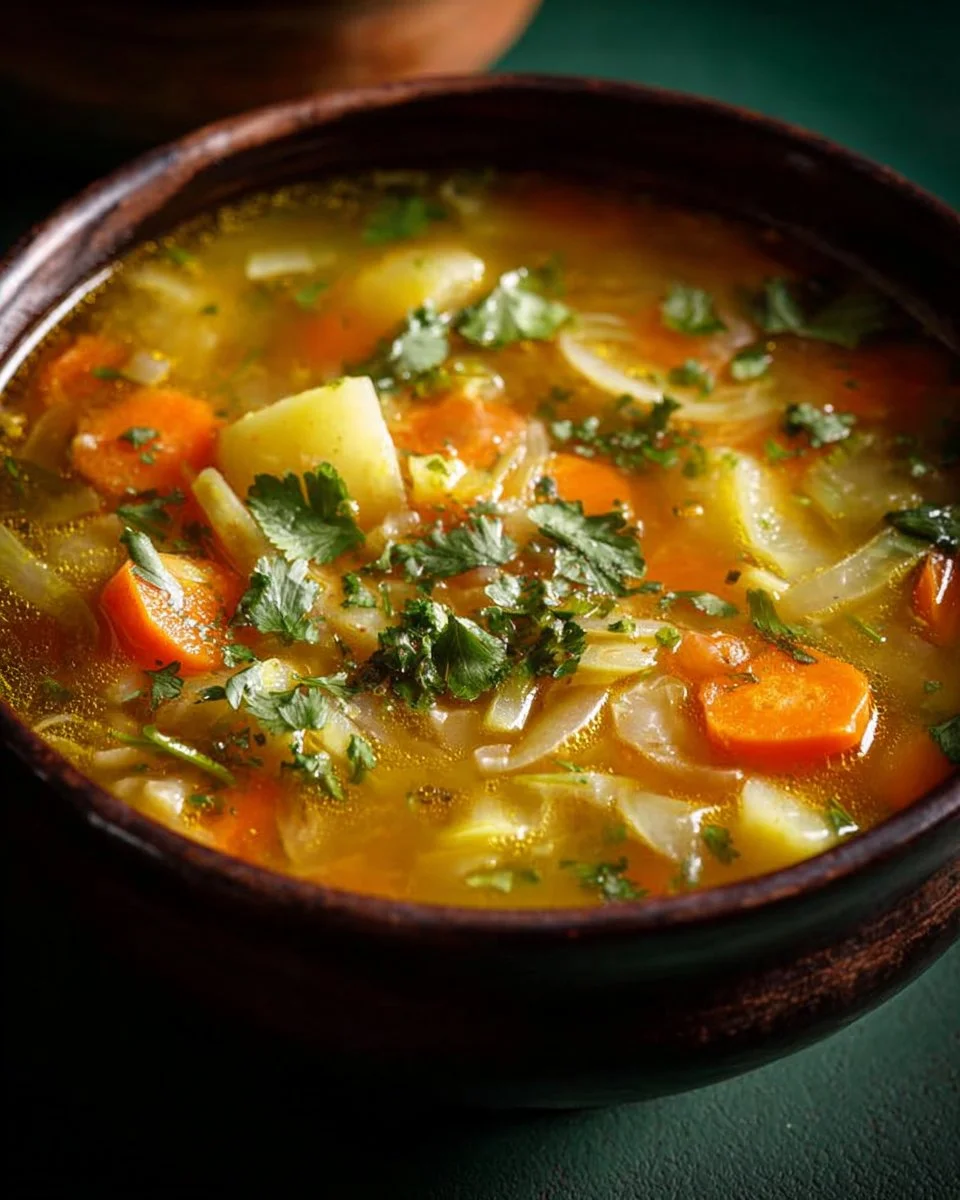 Schüssel mit gesunder Diätkohlensuppe aus frischen Zutaten