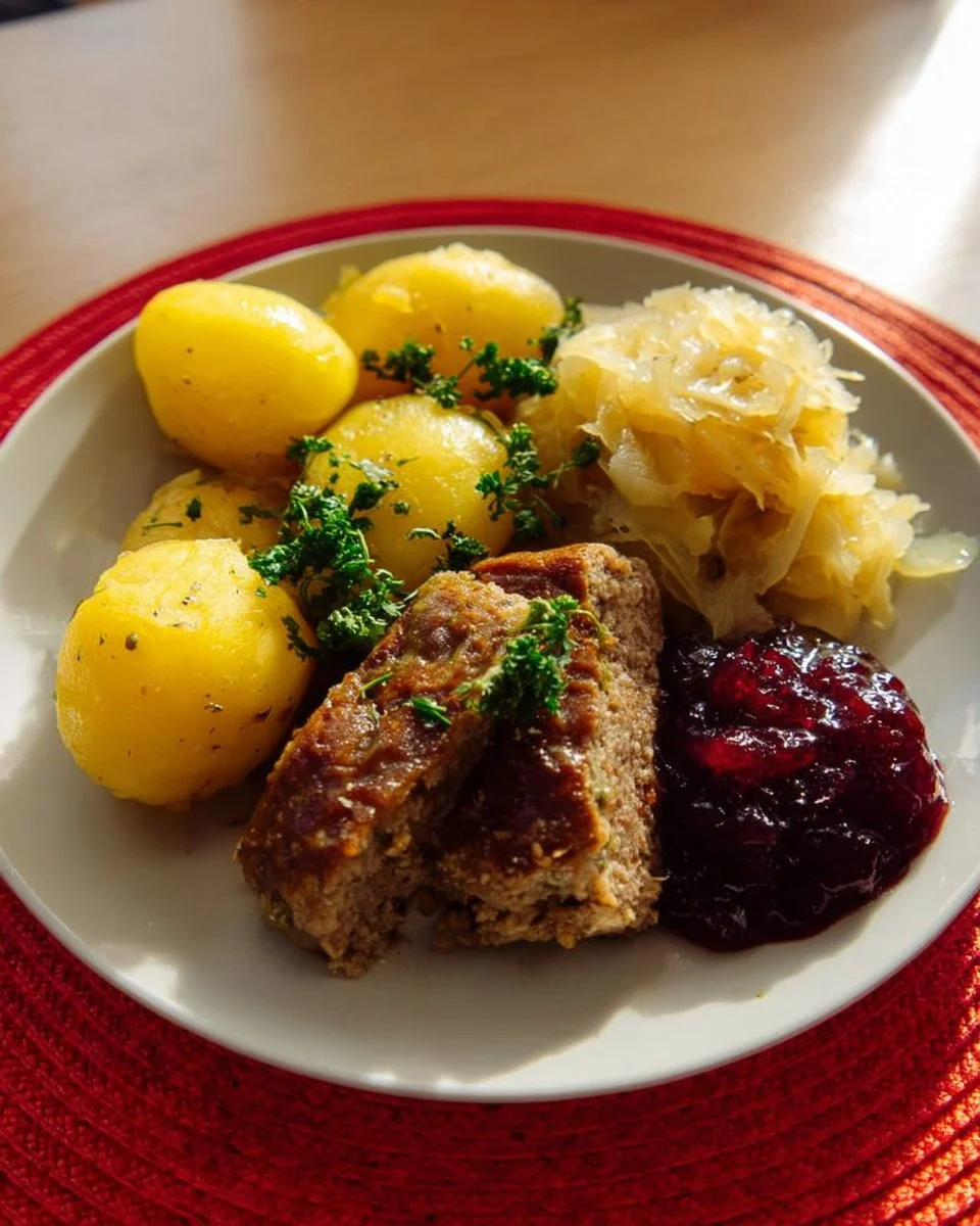 Hausgemachte Fleischbällchen mit Kartoffeln und geschmortem Kohl zubereitet