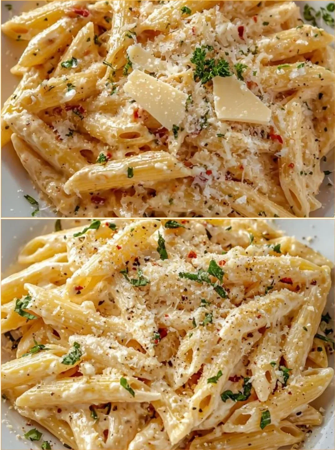 Cremige Knoblauch-Pasta in einem Topf zubereitet, serviert mit frischen Kräutern.