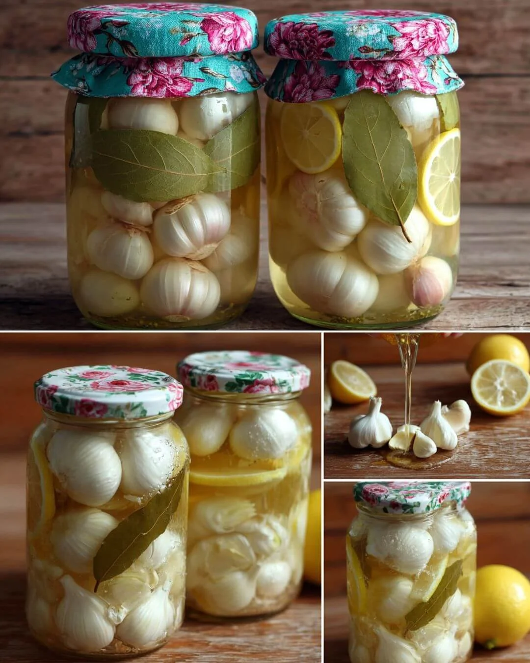 Gläser mit eingelegtem Knoblauch für die Küche