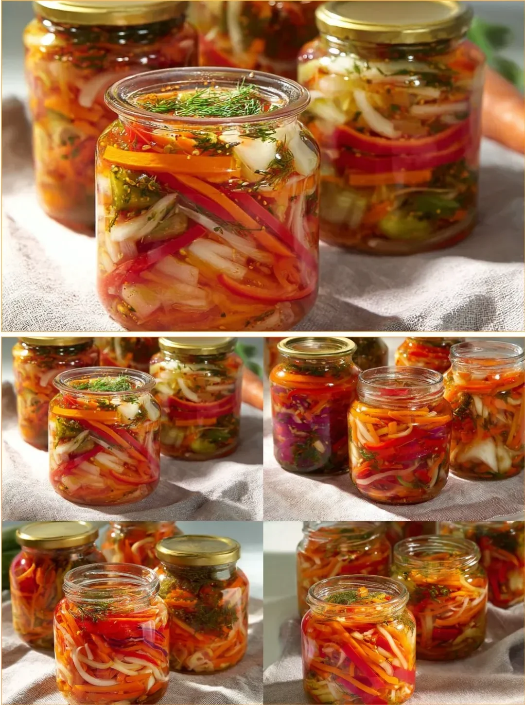Leckere Schale mit eingelegtem Paprika-Salat auf einem Tisch