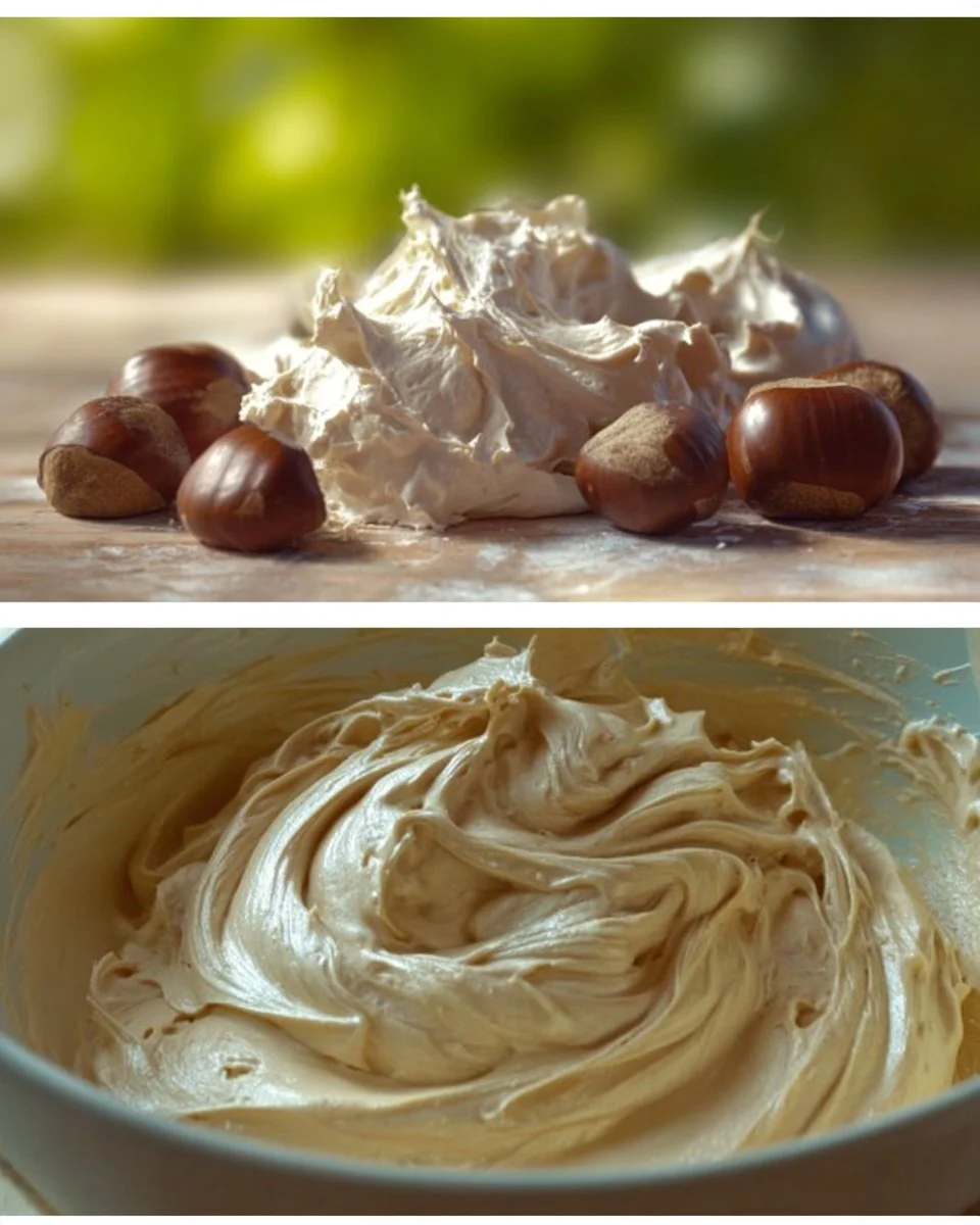 Eiskastaniencreme in einer Schüssel mit Löffel