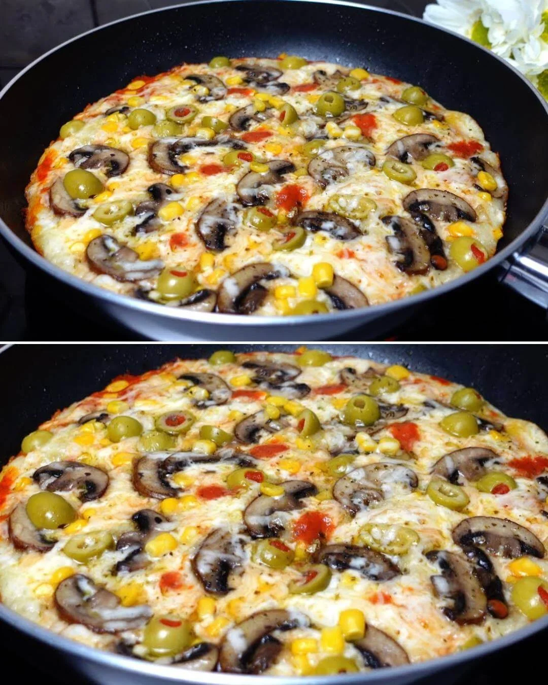 Kreative flüssige Pizza Kreation auf einem Teller präsentiert