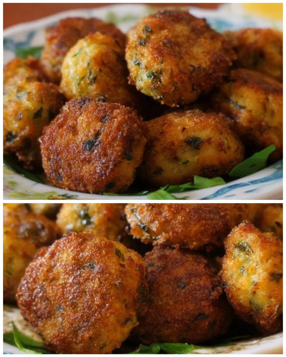 Gebackene und frittierte Zucchini-Fleischbällchen auf einem Teller