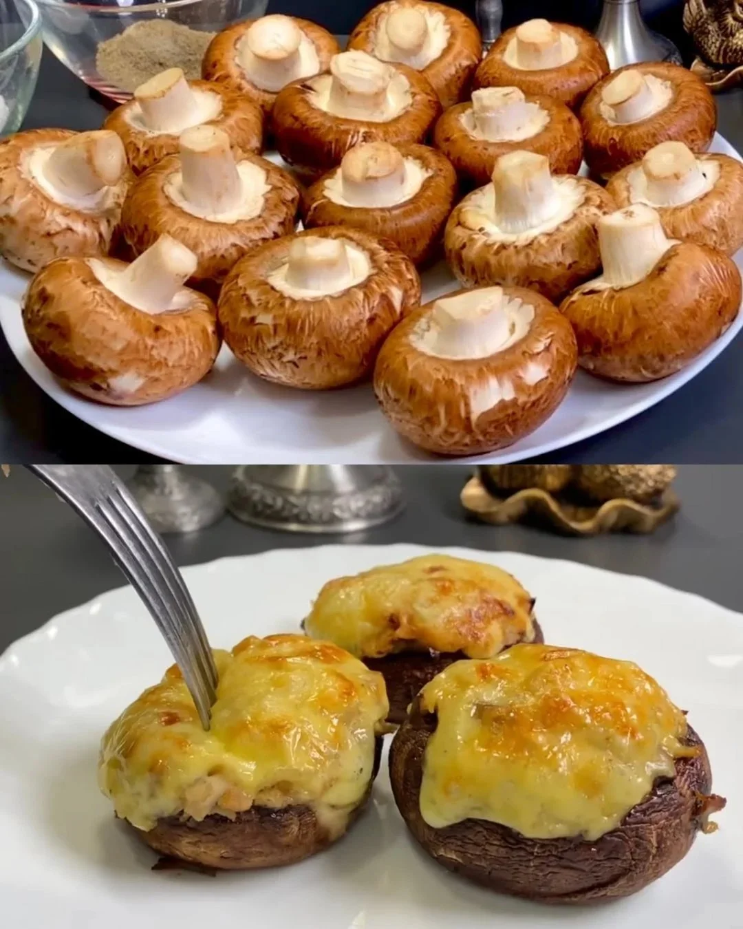 Gefüllte Pilze mit Hühnchen und Käse als köstliches Rezept