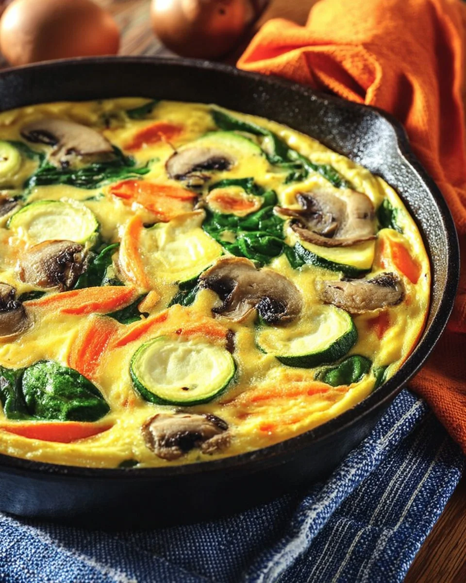 Leckere Gemüse-Frittata mit frischem Gemüse auf einem Teller serviert