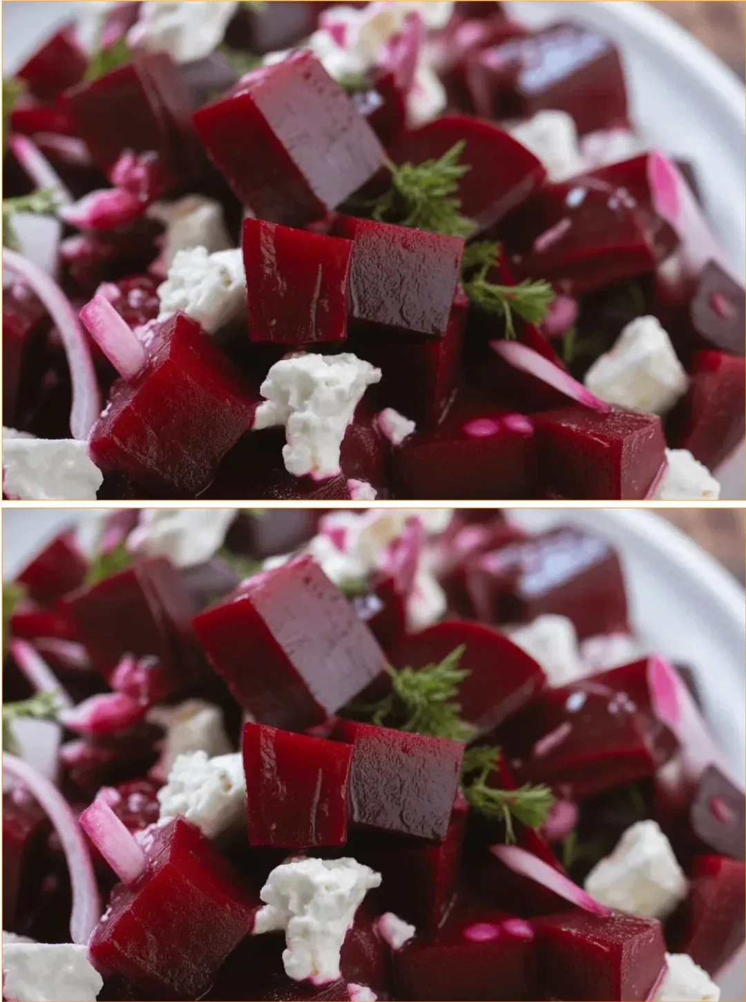 Gerösteter Rüben-Ziegenkäse-Salat mit frischen Zutaten auf einem Teller