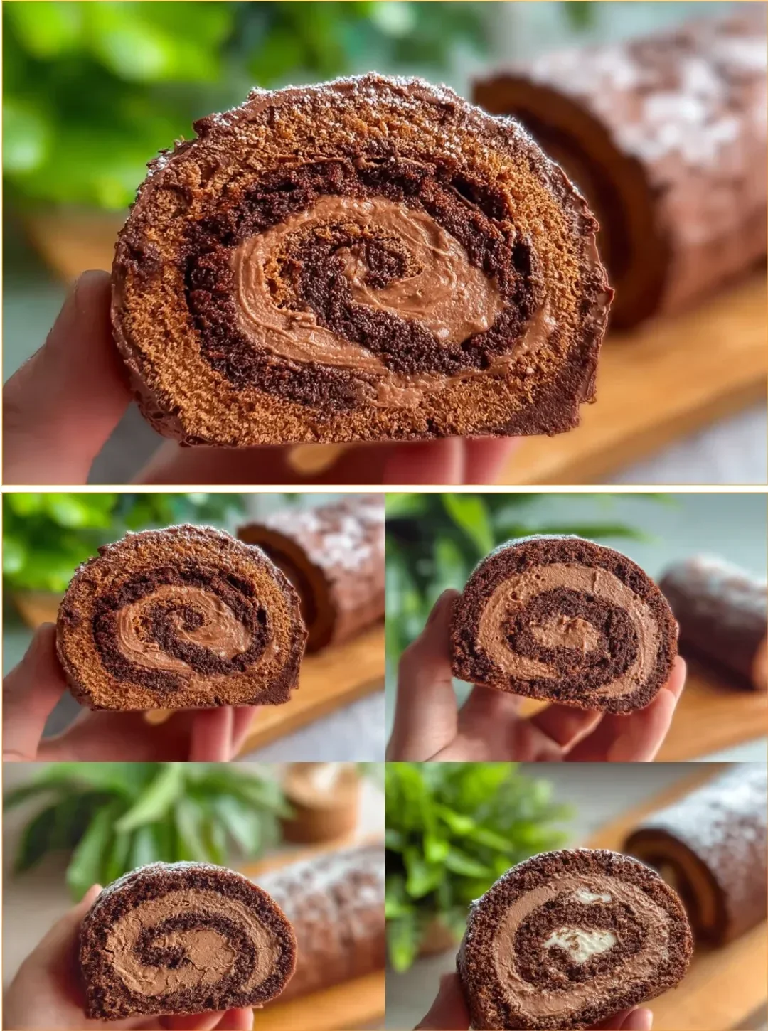 Glutenfreie Schokoladenroulade auf einem Teller garniert mit frischen Beeren