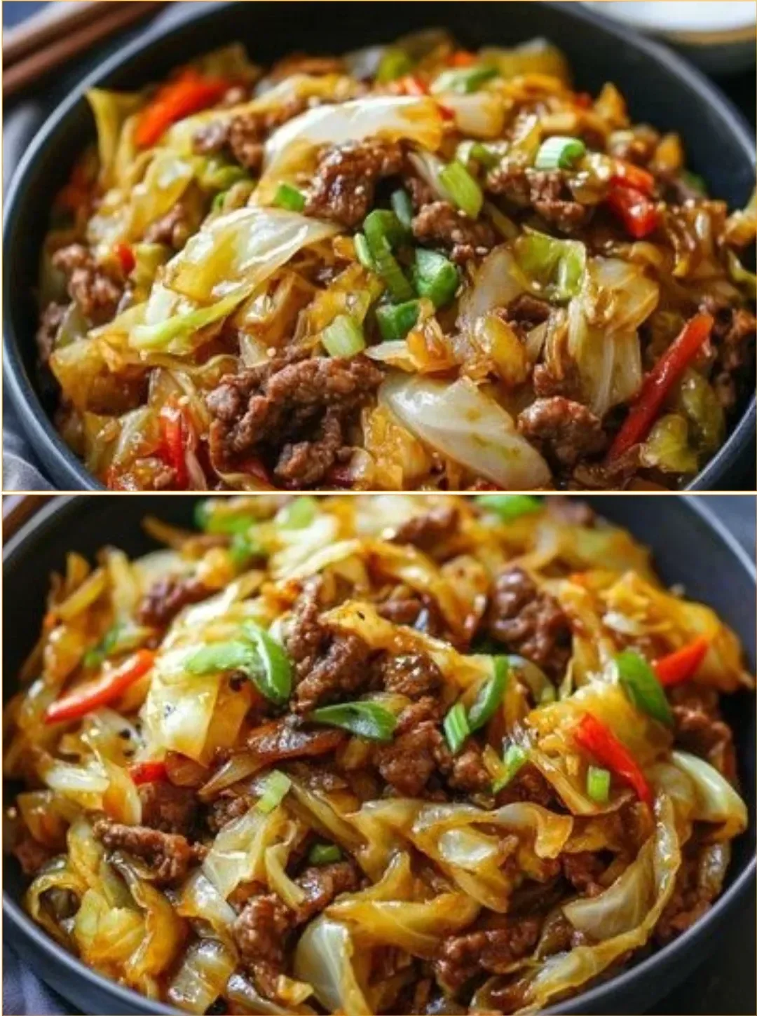 Herzhafter Rindfleisch und Kohl Wok mit frischem Gemüse und aromatischen Gewürzen