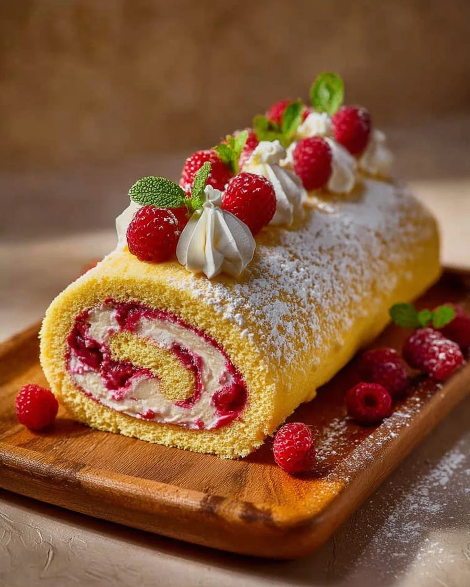 Leckere Himbeertorte mit frischen Himbeeren und Sahne