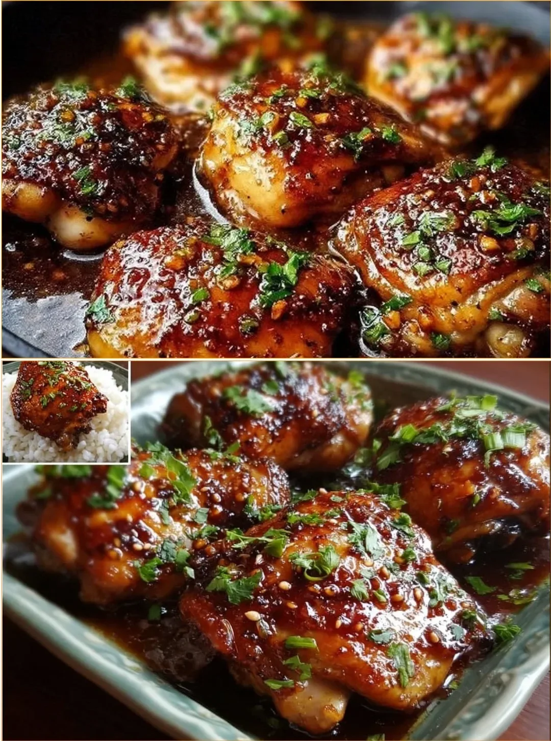 Geröstete Honig-Knoblauch-Hähnchenschenkel auf einem Grillteller