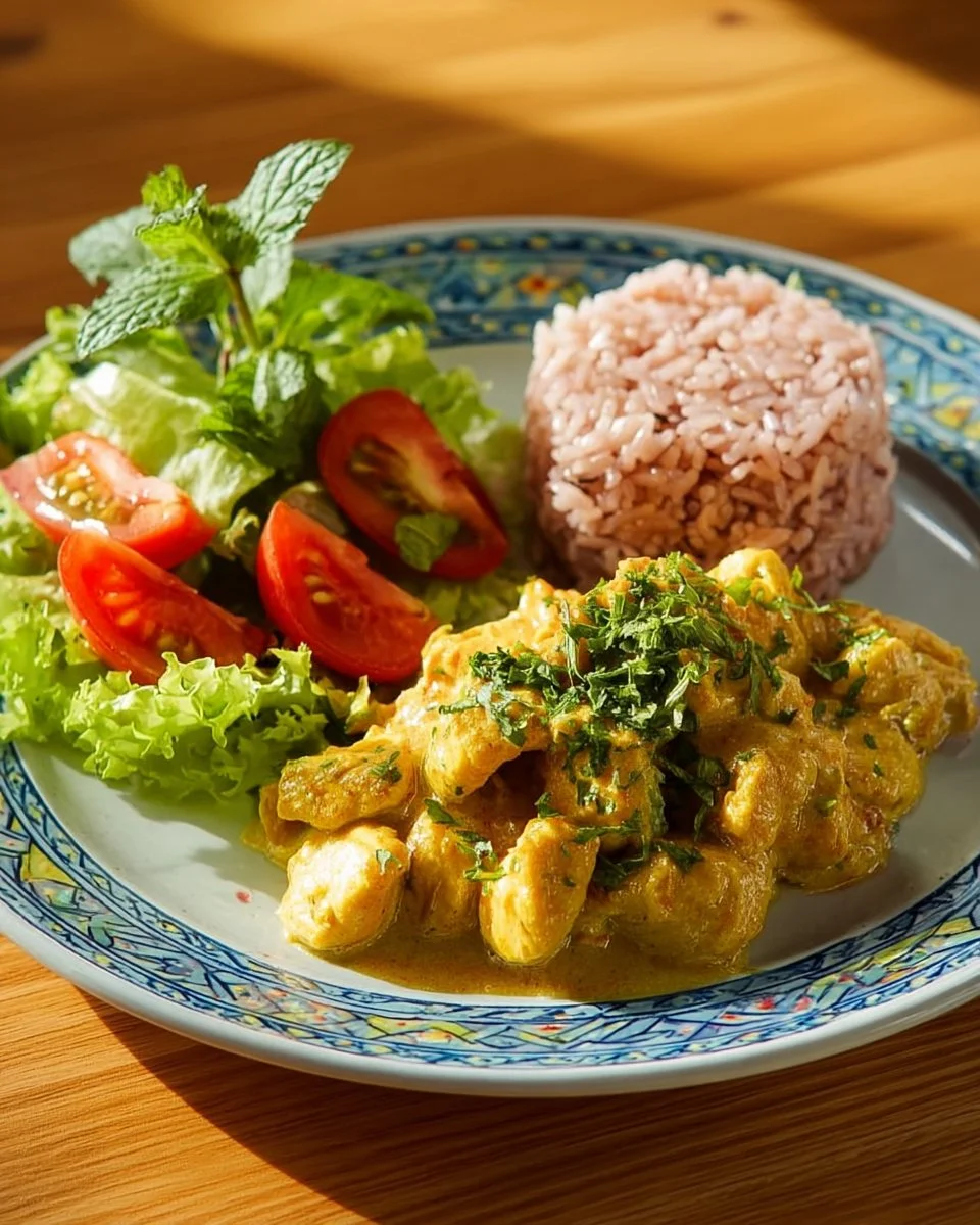 Leckeres Hühnchen Curry auf einem Teller serviert