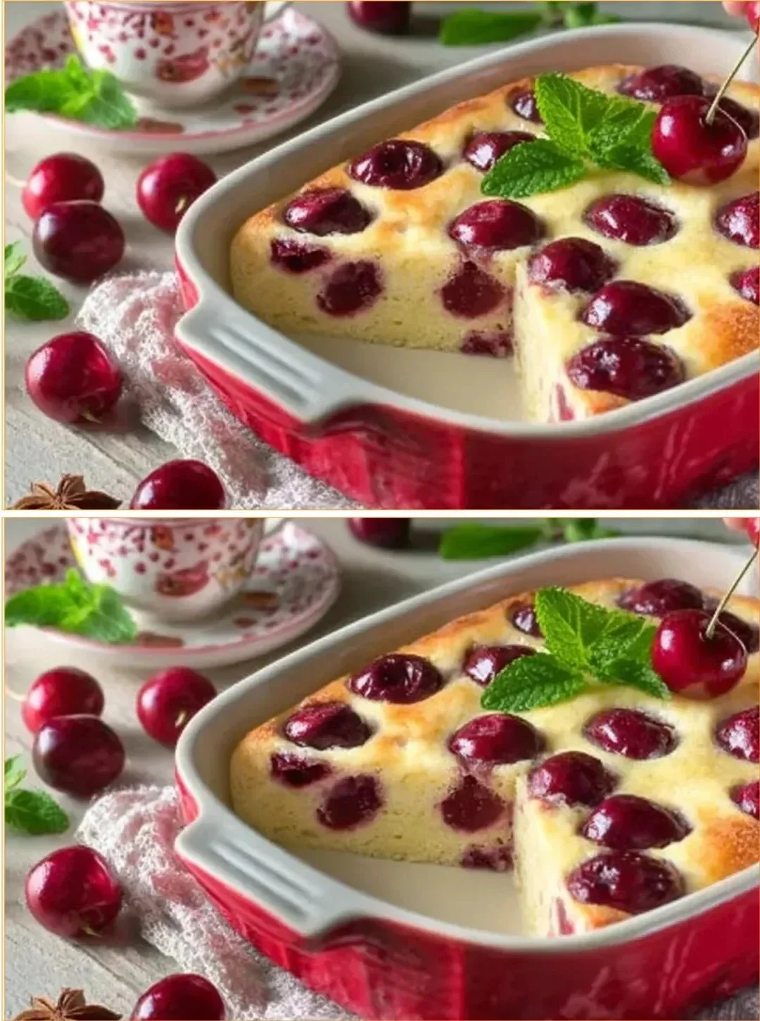 Hüttenkäseauflauf mit Kirschen frisch aus dem Ofen