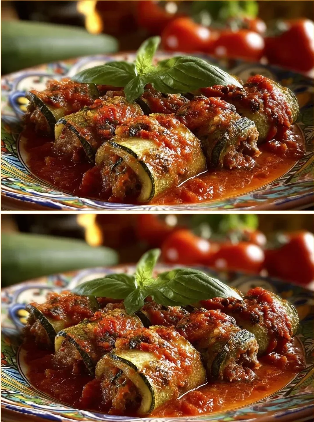Italienisch gefüllte Zucchini mit frischen Zutaten und Gewürzen
