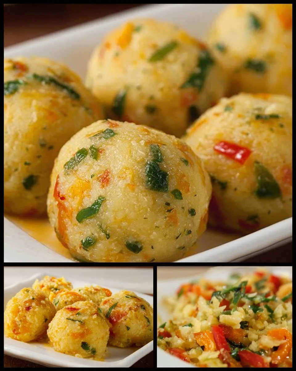 Köstliche Kartoffelknödel gefüllt mit Peperoni auf einem Teller serviert.
