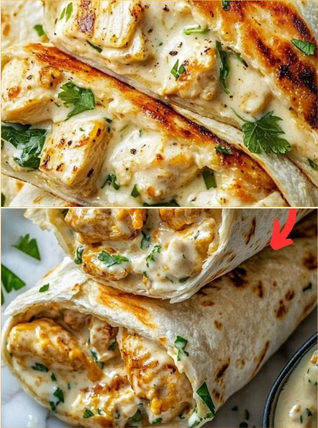 Käseknoblauch-Hühnchen-Wraps mit frischen Zutaten auf einem Tisch