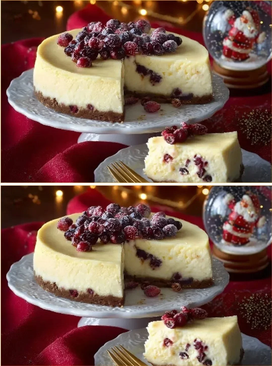 Käsekuchen mit Cranberries und weißer Schokolade auf einem Teller