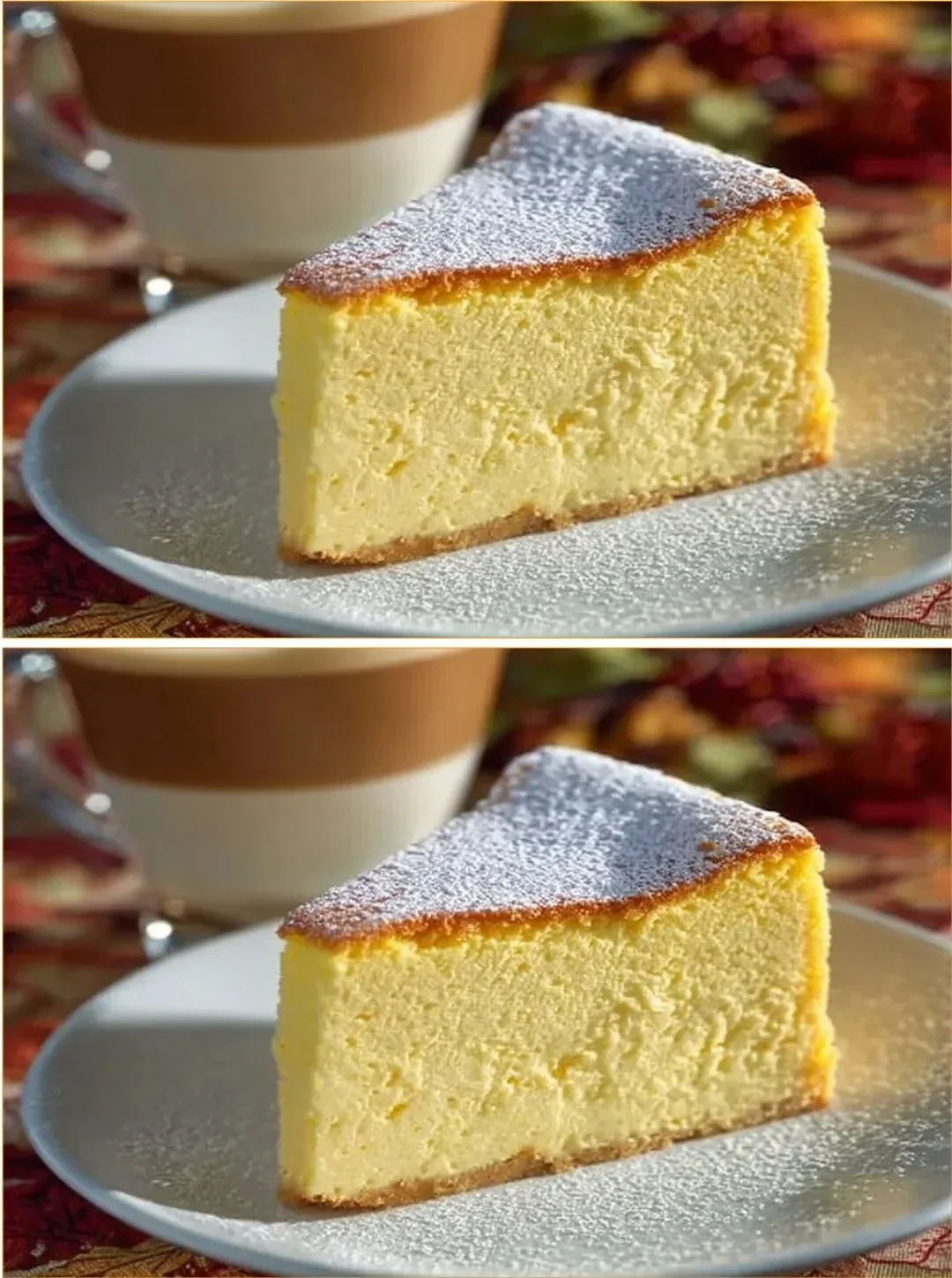 Käsekuchen mit Milchpulver auf einem Teller serviert.