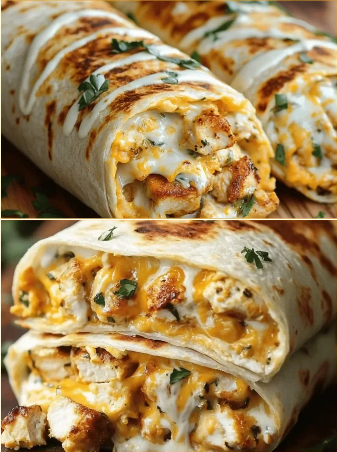 Käsige Knoblauch Hähnchen Wraps mit frischen Zutaten