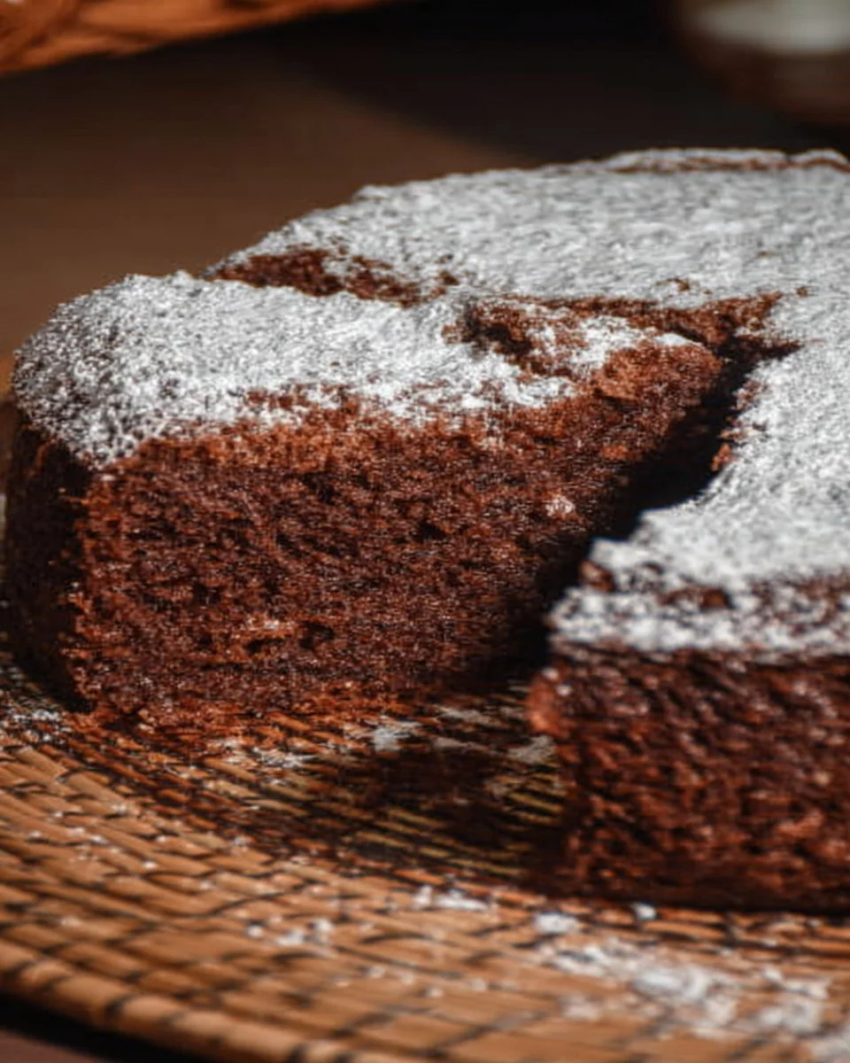 Köstlicher Kastanienkuchen mit einer leichten Glasur auf einem Holzbrett.