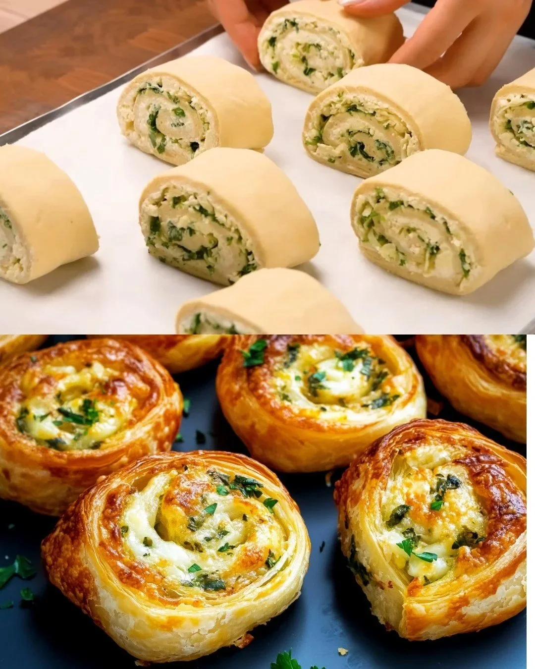 Knoblauch Käse Blätterteig Taschen frisch aus dem Ofen