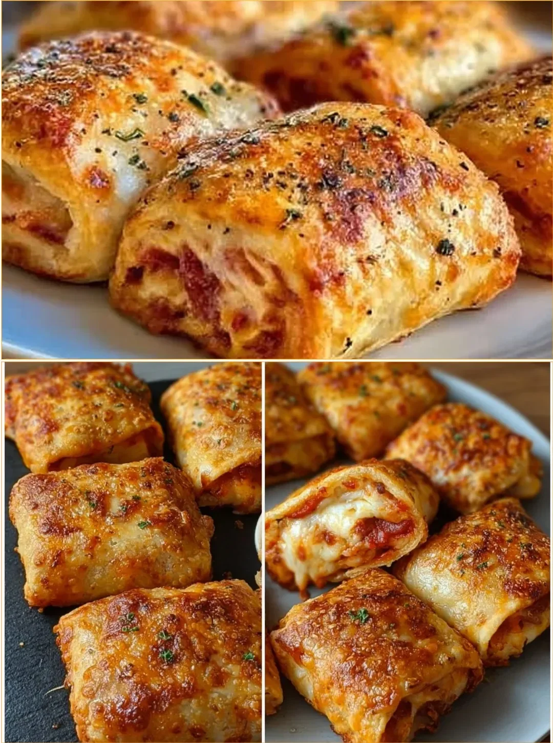 Knusprige Pizza-Rollen aus der Heißluftfritteuse auf einem Teller serviert