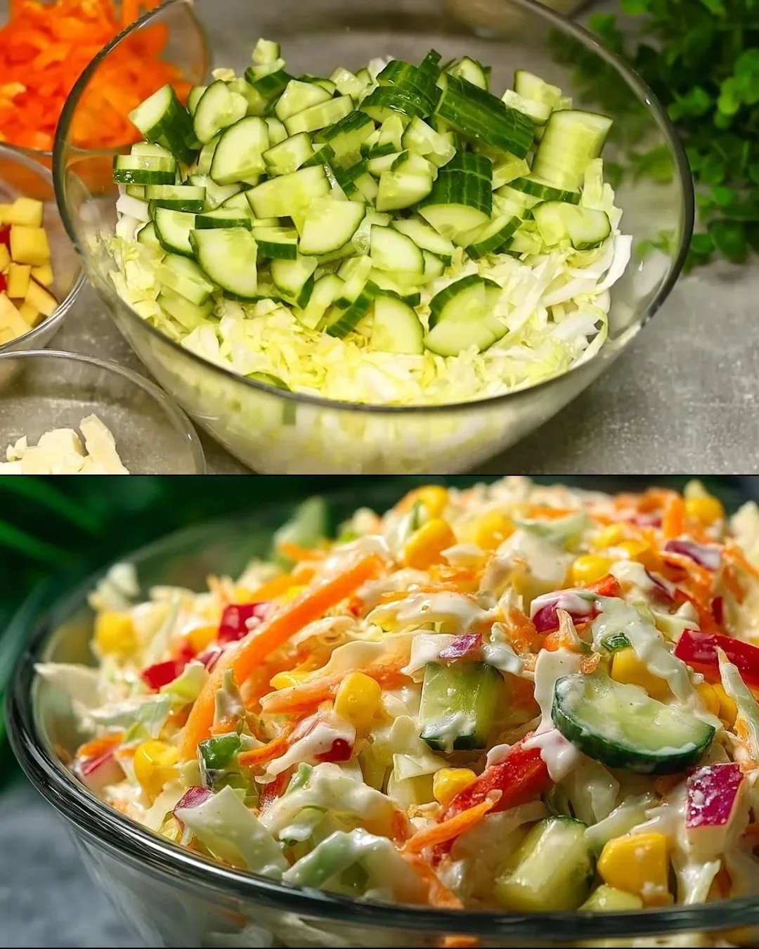 Frischer Kohl- und Apfelsalat auf einem Teller, dekoriert mit Nüssen