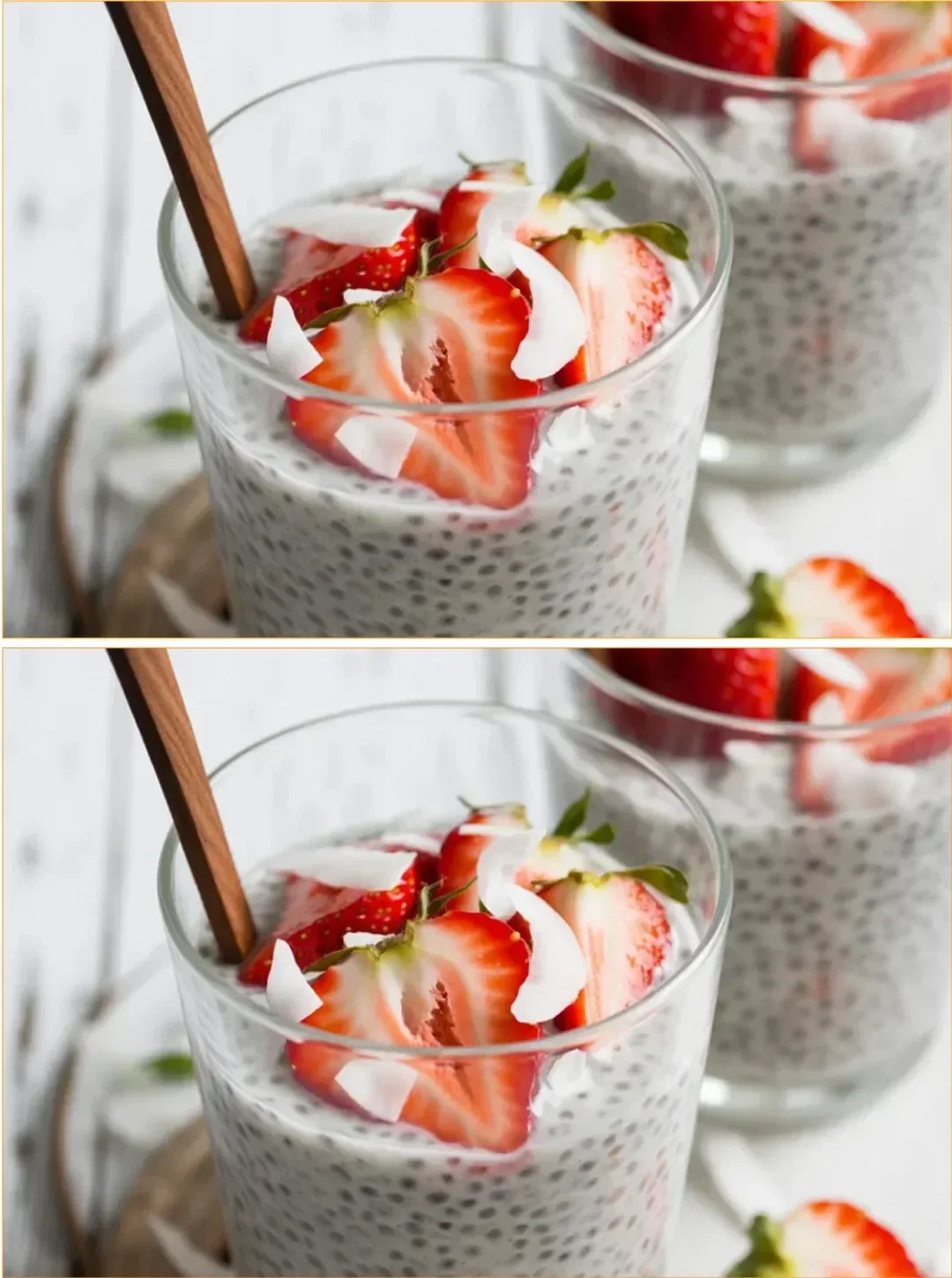 Kokos-Chia-Pudding mit frischen Beeren in einer Schüssel serviert