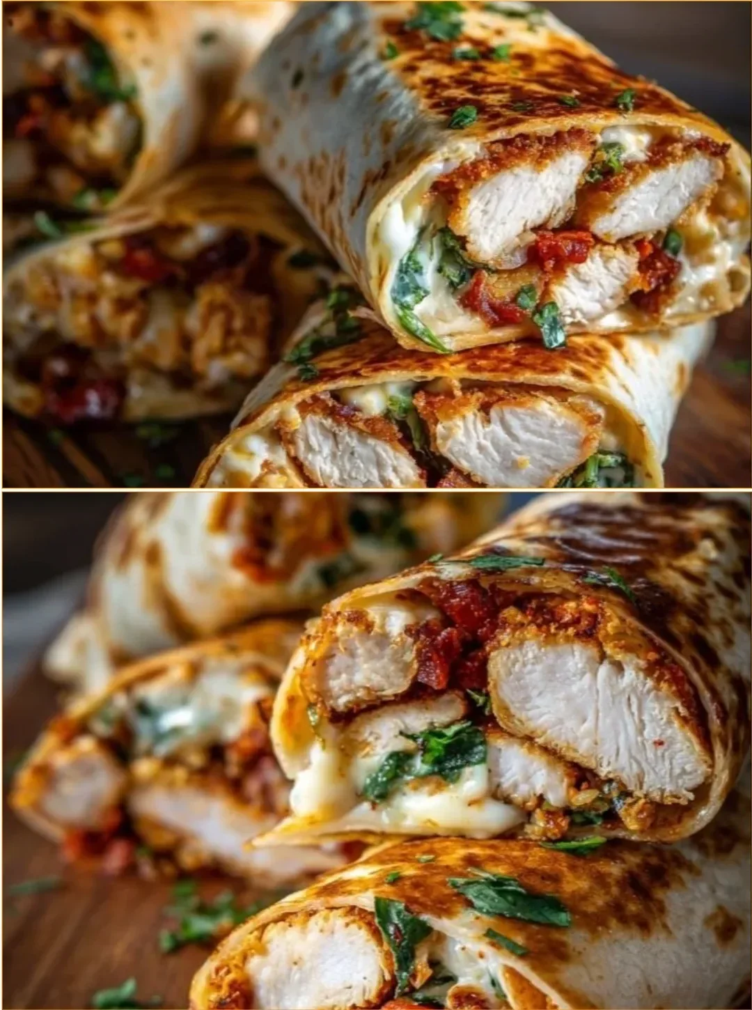 Krosse Air Fryer Hähnchen- und Mozzarella-Wickel auf einem Teller