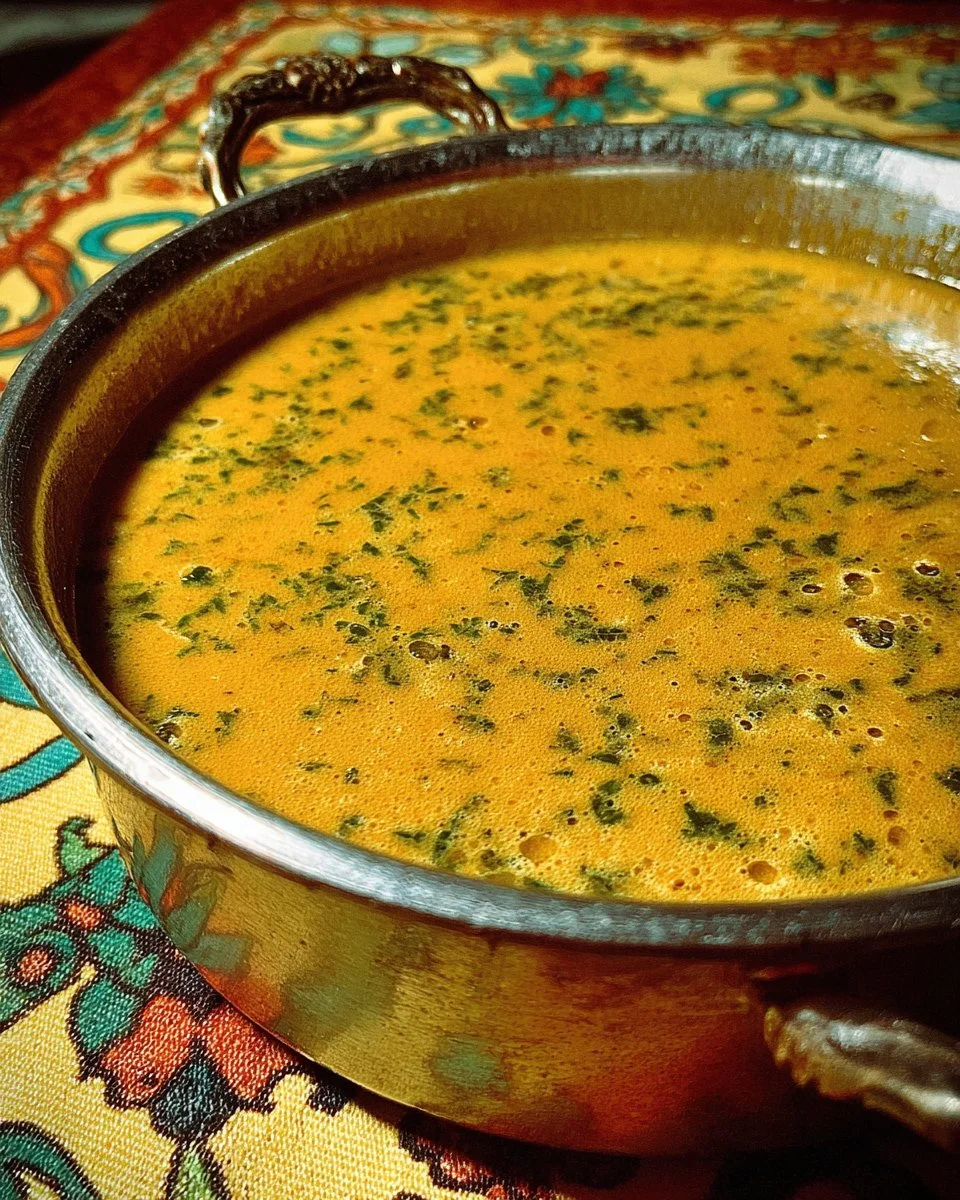 Leckere Kürbis-Bier-Suppe in einer eleganten Suppenschüssel serviert