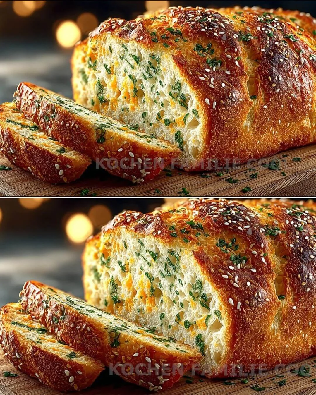 Linsenbrot mit Joghurt-Kräuter-Sauce serviert auf einem Teller