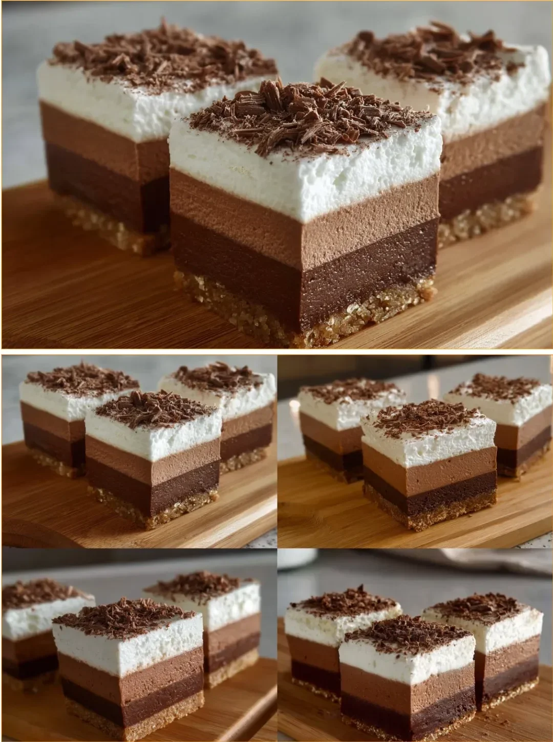 Cremige Neapolitaner Schnitten mit Schichten aus Schokolade und Vanille-Creme