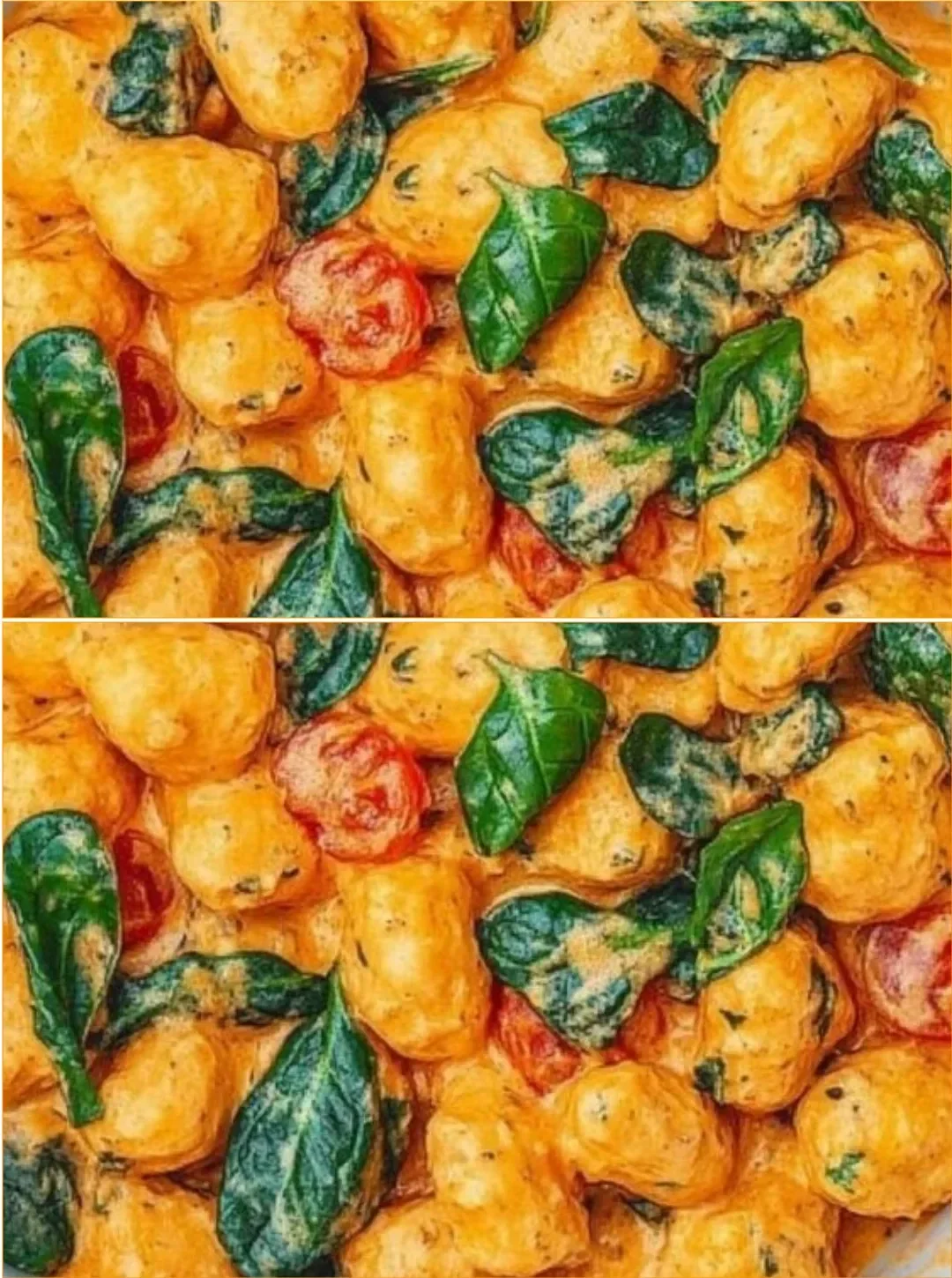 Leckere Gnocchi-Pfanne mit frischen Tomaten und Spinat.